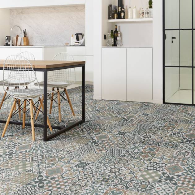 Stylish vinyl tile flooring in a modern kitchen